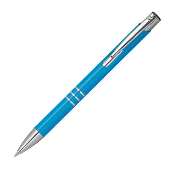 10 Kugelschreiber aus Metall mit beidseitige Namensgravur - Farbe: hellblau