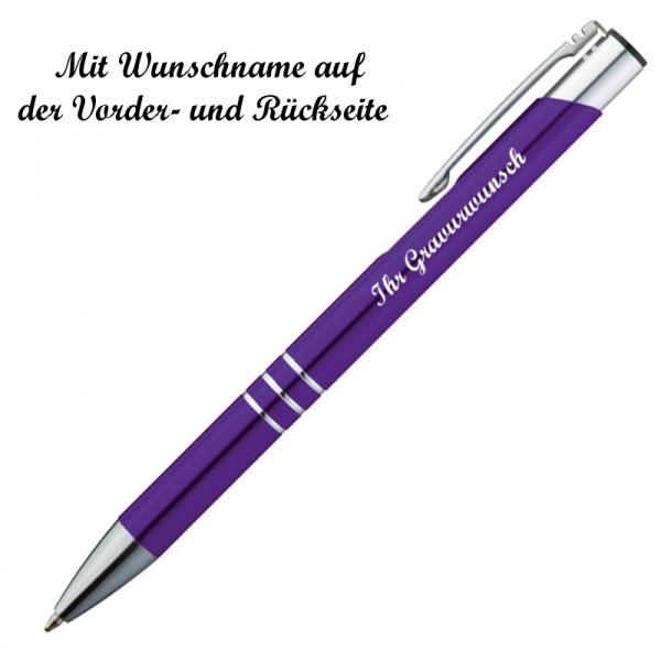 10 Kugelschreiber aus Metall mit beidseitige Namensgravur - Farbe: lila