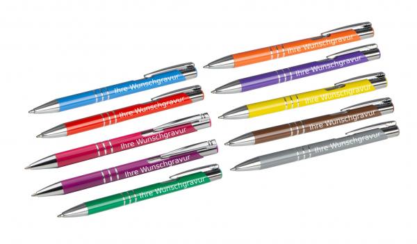 10 Kugelschreiber aus Metall mit Gravur / 10 Farben