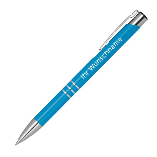 10 Kugelschreiber aus Metall mit Gravur / Farbe: hellblau