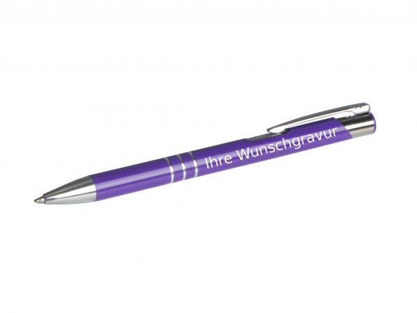 10 Kugelschreiber aus Metall mit Gravur / Farbe: violett