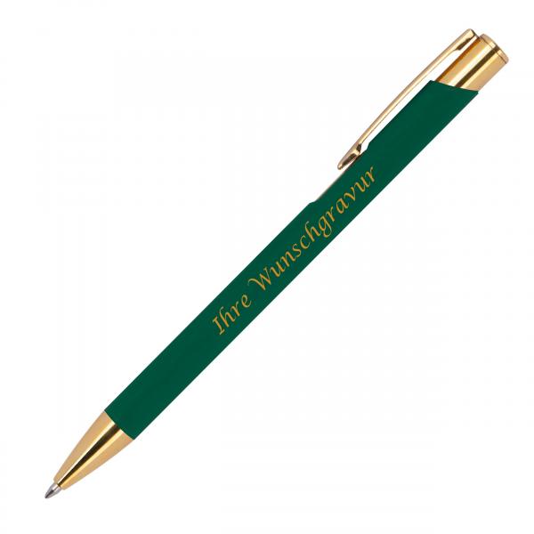 10 Kugelschreiber aus Metall mit Gravur / goldene Applikationen / dunkelgrün