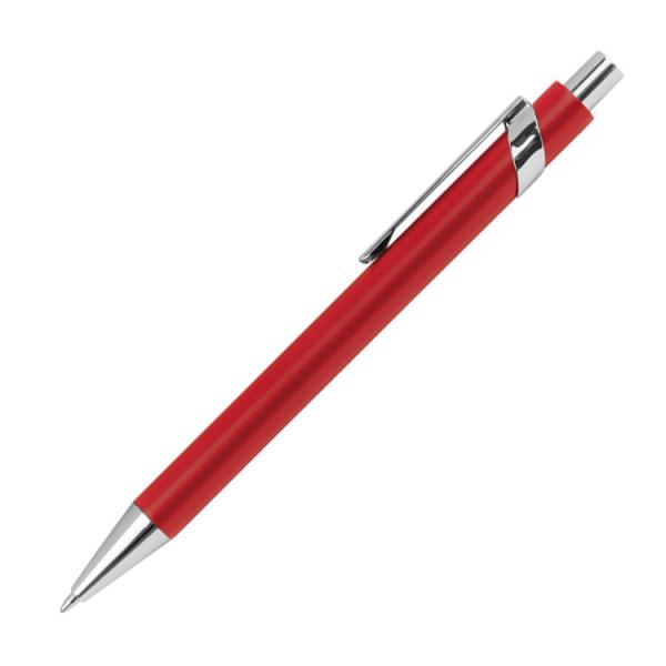 10 Kugelschreiber aus Metall mit Gravur / silberne Applikationen / Farbe: rot