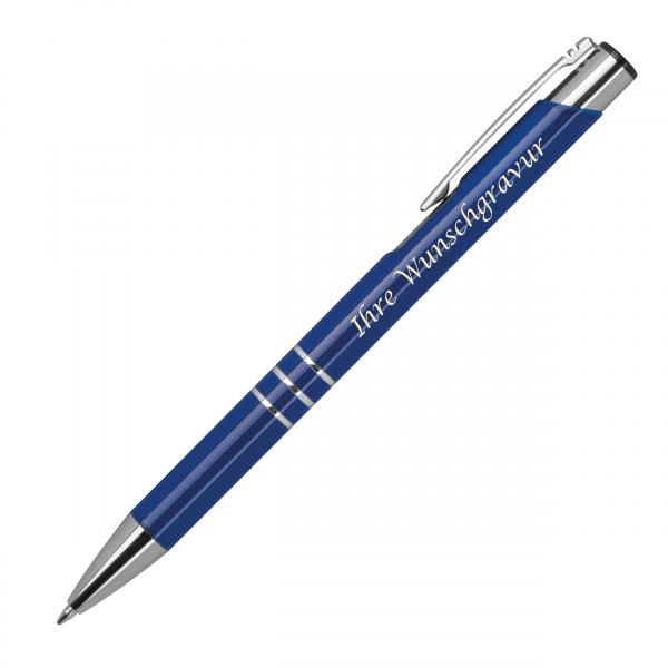 10 Kugelschreiber aus Metall mit Gravur / vollfarbig lackiert / blau (matt)