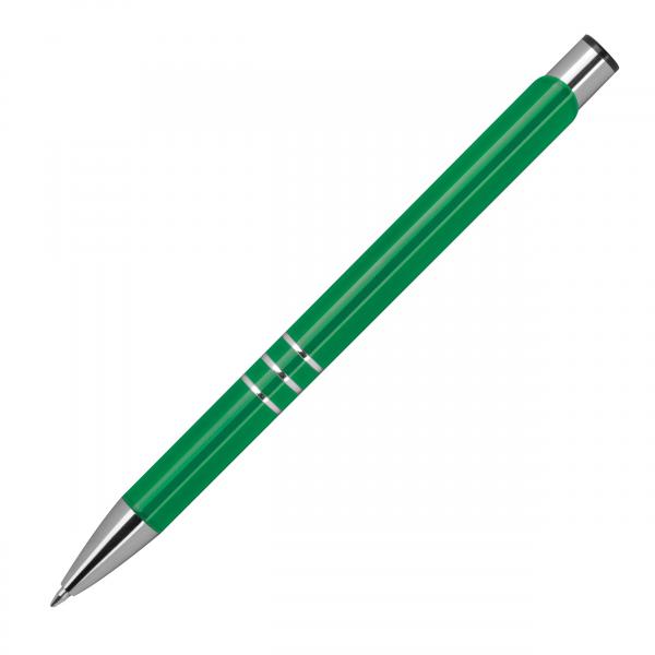 10 Kugelschreiber aus Metall mit Gravur / vollfarbig lackiert / grün (matt)