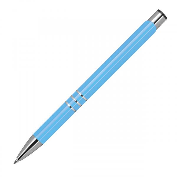 10 Kugelschreiber aus Metall mit Gravur / vollfarbig lackiert / hellblau (matt)