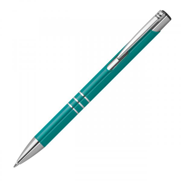 10 Kugelschreiber aus Metall mit Gravur / vollfarbig lackiert / türkis (matt)