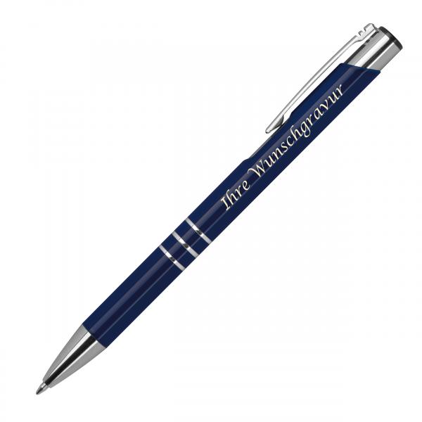 10 Kugelschreiber aus Metall mit Gravur / vollfarbig lackiert /dunkelblau (matt)