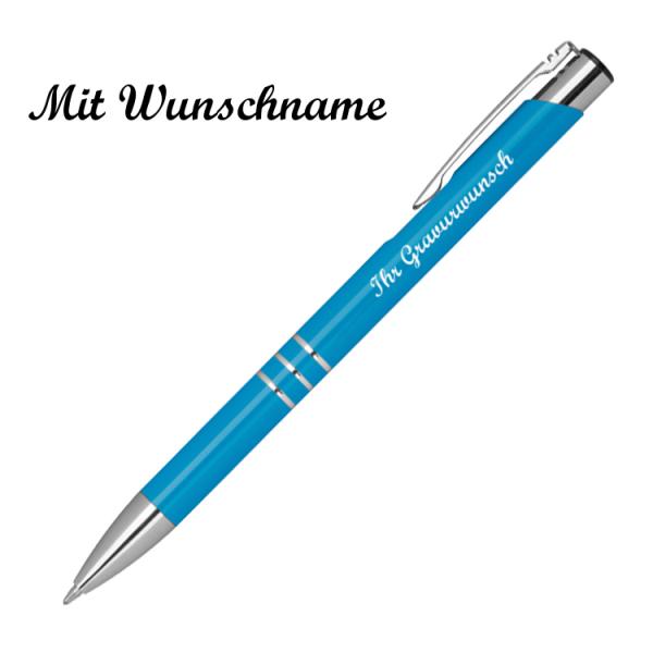 10 Kugelschreiber aus Metall mit Namensgravur - Farbe: hellblau