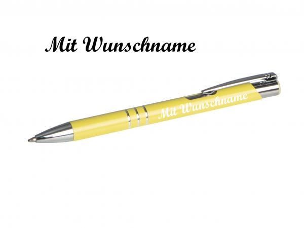 10 Kugelschreiber aus Metall mit Namensgravur / Farbe: pastell gelb