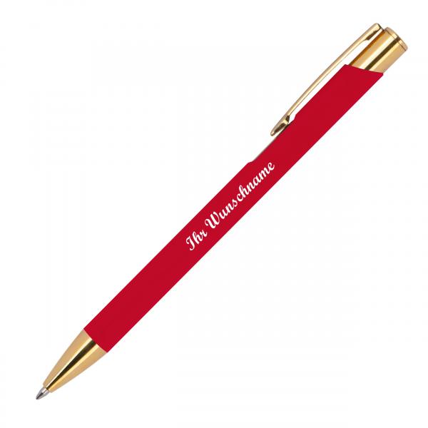 10 Kugelschreiber aus Metall mit Namensgravur - goldene Applikationen - rot