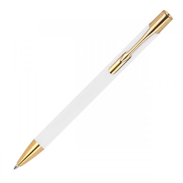 10 Kugelschreiber aus Metall mit Namensgravur - goldene Applikationen - weiß