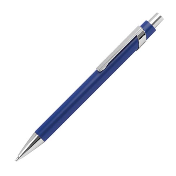 10 Kugelschreiber aus Metall mit silbernen Applikationen / Farbe: blau