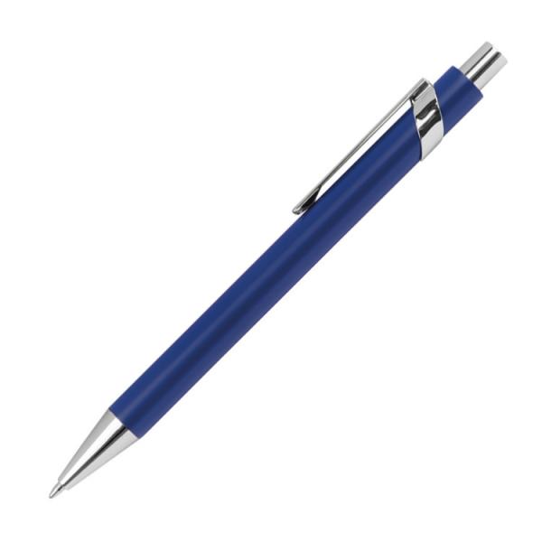 10 Kugelschreiber aus Metall mit silbernen Applikationen / Farbe: blau