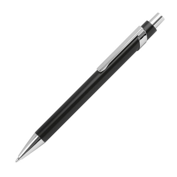 10 Kugelschreiber aus Metall mit silbernen Applikationen / Farbe: schwarz