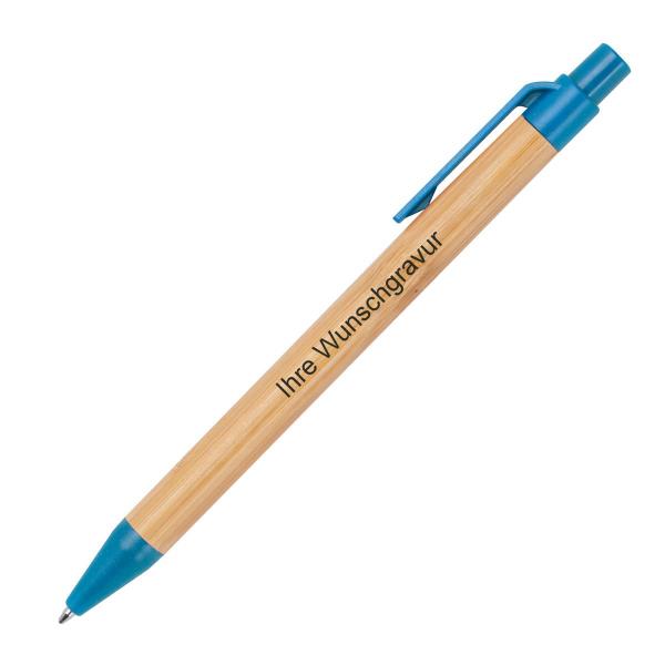 10 Kugelschreiber aus Weizenstroh und Bambus mit Gravur / Farbe: blau