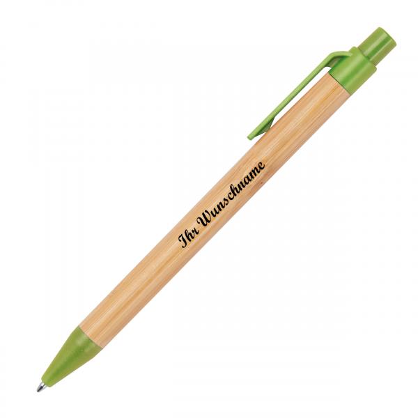 10 Kugelschreiber aus Weizenstroh und Bambus mit Namensgravur - Farbe: grün