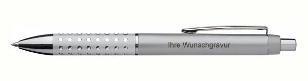 10 Kugelschreiber mit Gravur / "Glitzer" / Farbe: grau/silbergrau