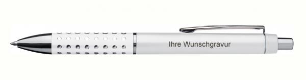 10 Kugelschreiber mit Gravur / "Glitzer" / Farbe: weiß