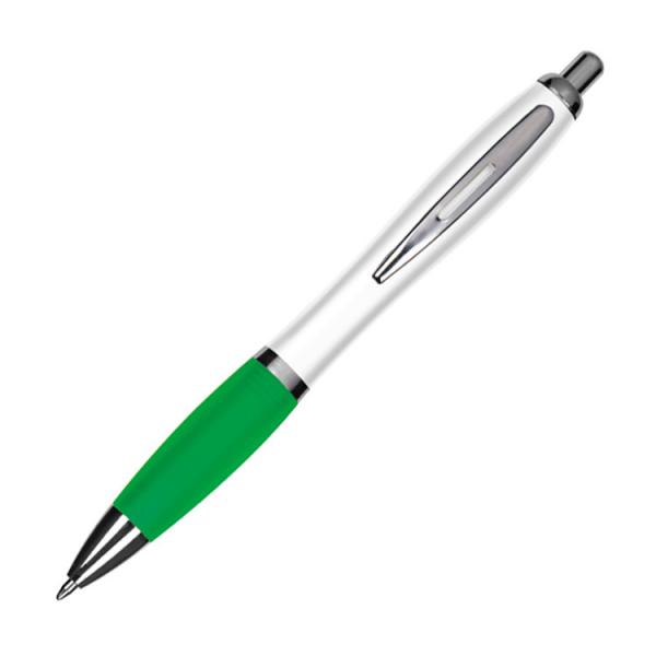 10 Kugelschreiber mit Gravur / aus Kunststoff / Farbe: weiß-grün