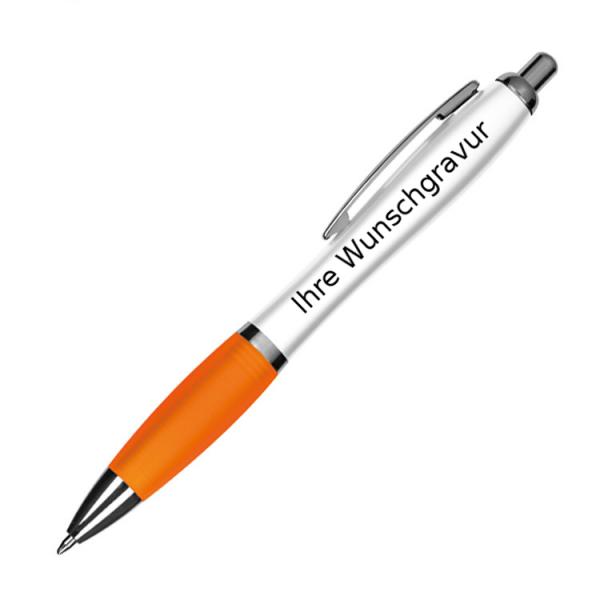 10 Kugelschreiber mit Gravur / aus Kunststoff / Farbe: weiß-orange