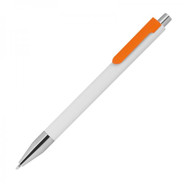 10 Kugelschreiber mit Gravur / Farbe: weiß mit orangen Clip