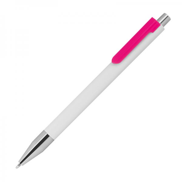10 Kugelschreiber mit Gravur / Farbe: weiß mit pinken Clip