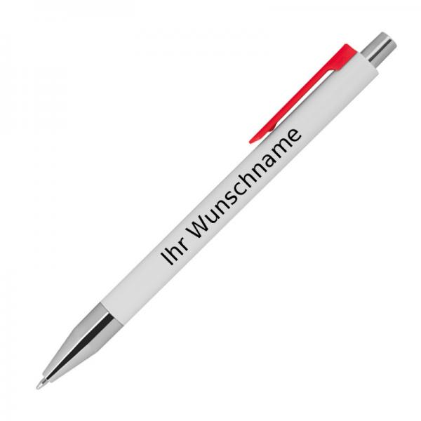 10 Kugelschreiber mit Gravur / Farbe: weiß mit roten Clip