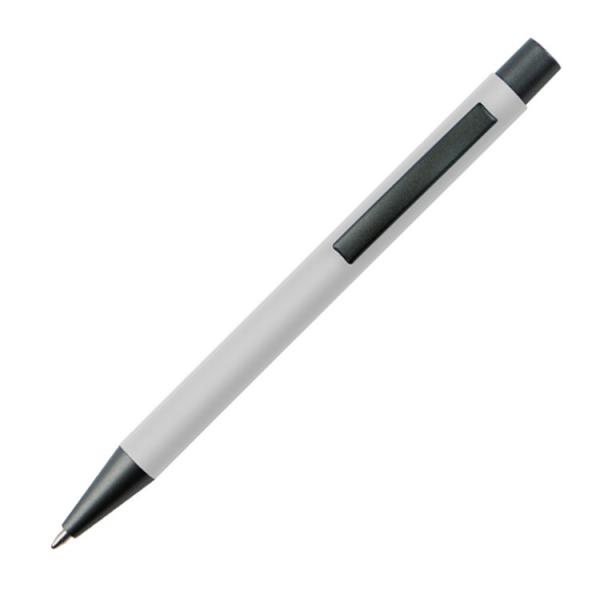 10 Kugelschreiber mit Gravur / mit Clip aus Metall / Farbe: weiß