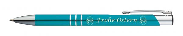 10 Kugelschreiber mit Gravur "Frohe Ostern" / aus Metall / Farbe: türkis