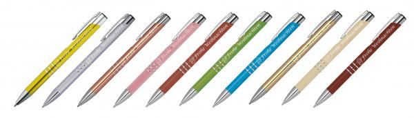 10 Kugelschreiber mit Gravur "Frohe Weinachten" / aus Metall / 10 Farben
