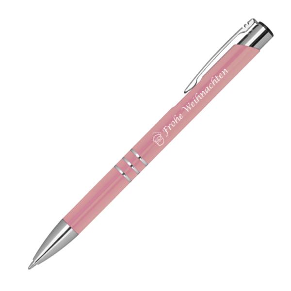 10 Kugelschreiber mit Gravur "Frohe Weinachten" / aus Metall / Farbe: rose'