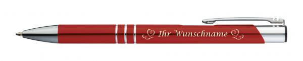 10 Kugelschreiber mit Gravur "Herzen" / aus Metall / Farbe: rot