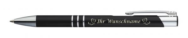 10 Kugelschreiber mit Gravur "Herzen" / aus Metall / Farbe: schwarz