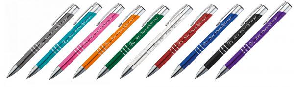 10 Kugelschreiber mit Gravur "Hochzeit" / aus Metall / 10 verschiedene Farben