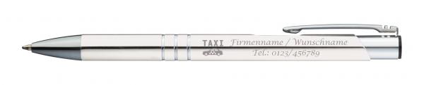 10 Kugelschreiber mit Gravur "Taxi" / aus Metall / Farbe: weiß