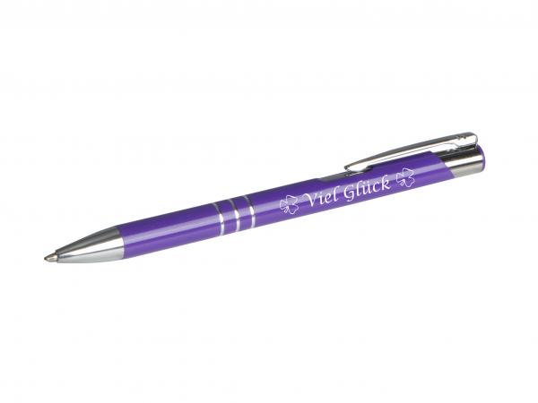 10 Kugelschreiber mit Gravur "Viel Glück" / aus Metall / Farbe: violett