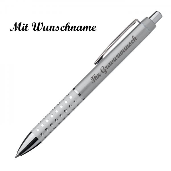10 Kugelschreiber mit Namensgravur - "Glitzer" - Farbe: grau/silbergrau