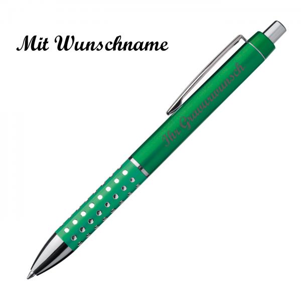 10 Kugelschreiber mit Namensgravur - "Glitzer" - Farbe: grün
