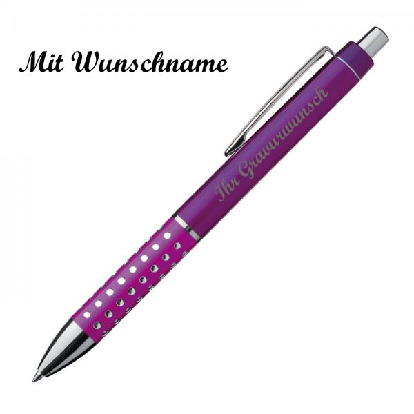 10 Kugelschreiber mit Namensgravur - "Glitzer" - Farbe: lila