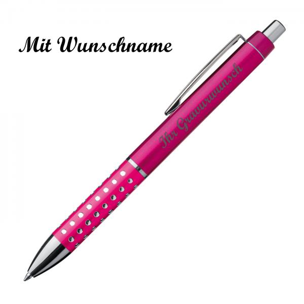 10 Kugelschreiber mit Namensgravur - "Glitzer" - Farbe: pink