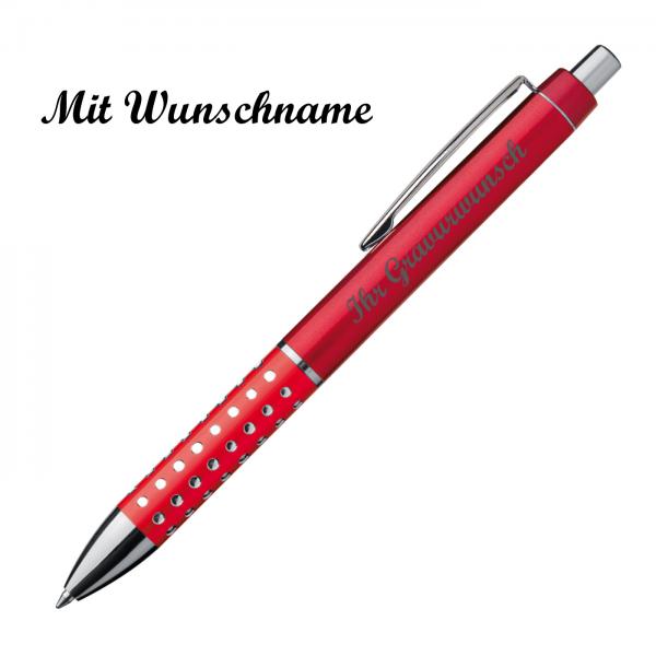10 Kugelschreiber mit Namensgravur - "Glitzer" - Farbe: rot