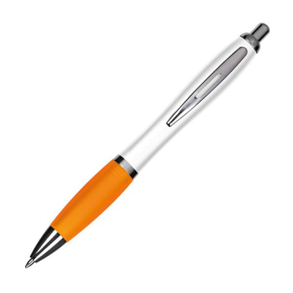 10 Kugelschreiber mit Namensgravur - aus Kunststoff - Farbe: weiß-orange