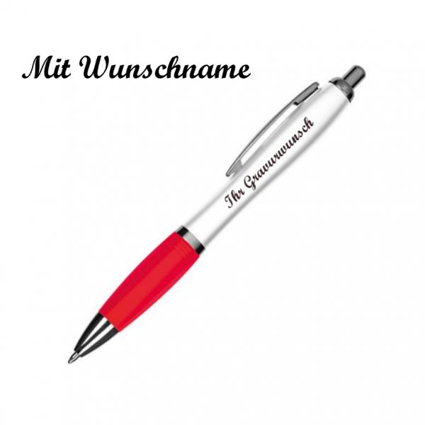 10 Kugelschreiber mit Namensgravur - aus Kunststoff - Farbe: weiß-rot