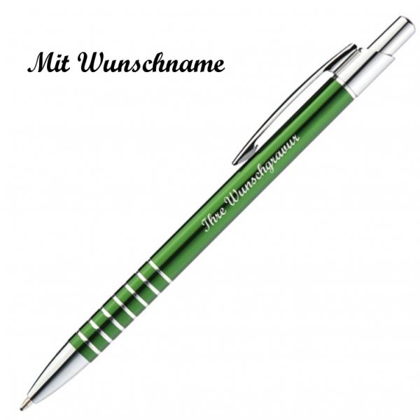 10 Kugelschreiber mit Namensgravur - aus Metall - Farbe: grün