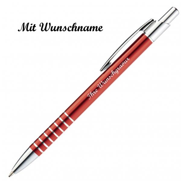 10 Kugelschreiber mit Namensgravur - aus Metall / Farbe: rot