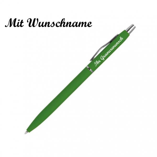 10 Kugelschreiber mit Namensgravur - aus Metall - gummiert - Farbe: grün