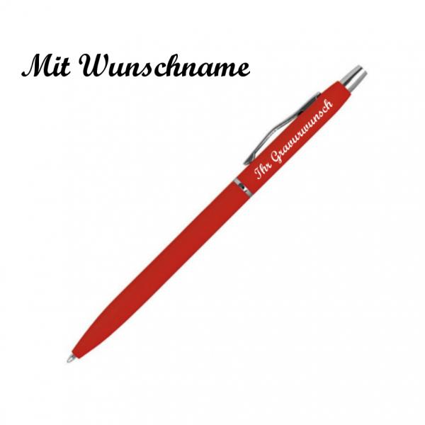 10 Kugelschreiber mit Namensgravur - aus Metall - gummiert - Farbe: rot