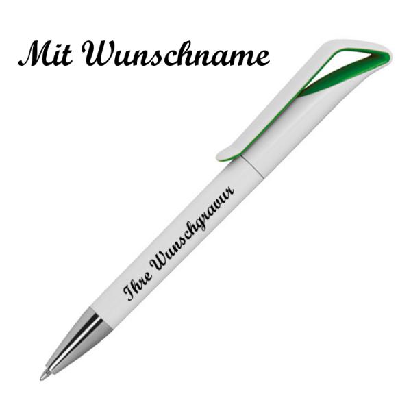 10 Kugelschreiber mit Namensgravur - Farbe: weiß-grün