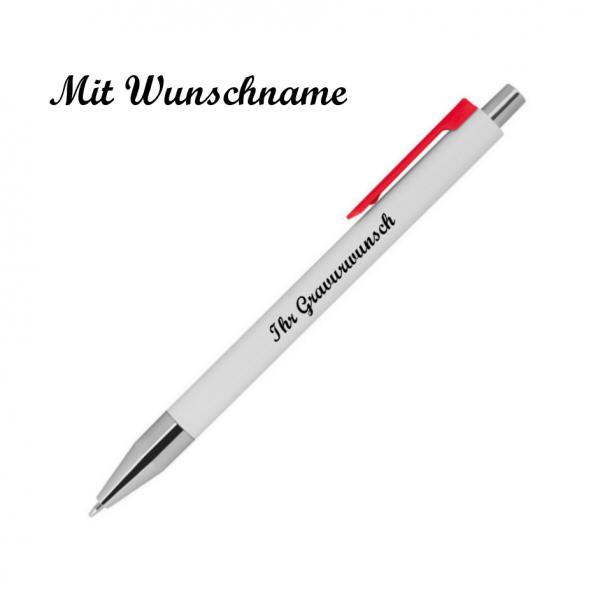 10 Kugelschreiber mit Namensgravur - Farbe: weiß mit roten Clip